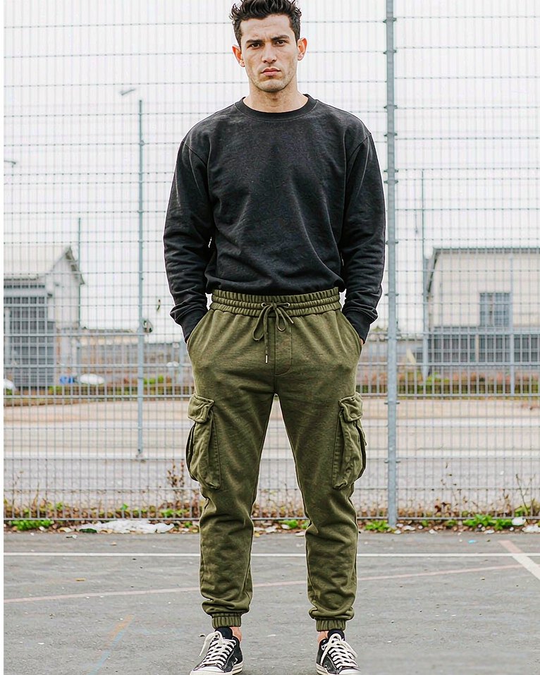 Cargo Sweatpant in Olive worn by a model