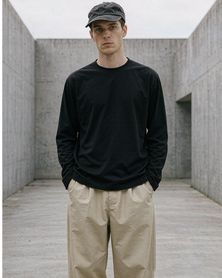 Heavy Cap in Washed Black worn by a model