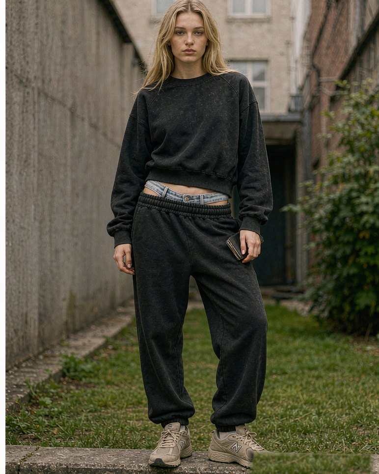 Heavy Sweatpant in Washed Black worn by a model