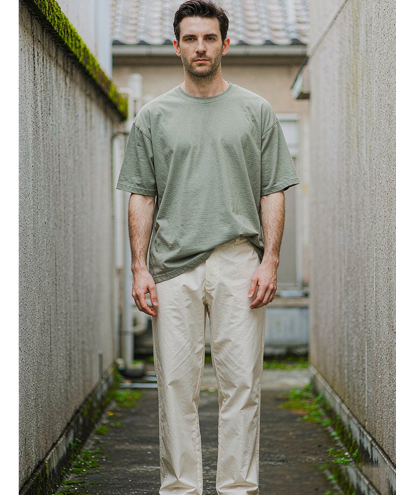Relaxed Tee in Sage Green worn by a model